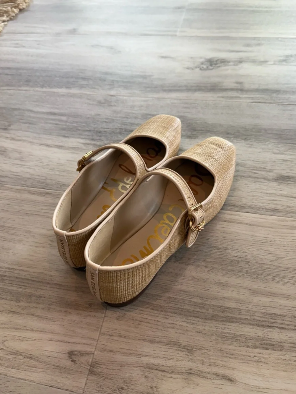 Sam Edelman Straw Mary Jane Flats in Light Beige - Picture 2 of 5